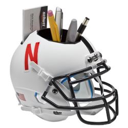 Nebraska Cornhuskers (White/Black Stripe) NCAA Football Schutt Mini Helmet Desk Caddy