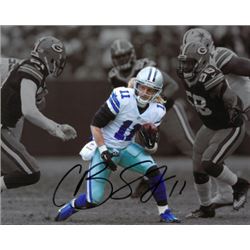 Cole Beasley Signed Dallas Cowboys 8X10 Spotlight Photo #11 (Black Sig-White Jersey-Vs Green Bay Pac