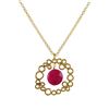 Image 1 : Fuschia 10Mm Round Semi Precious Stone In Gold Plated Brass Filigree Pendant, 1.08",  On Gold Plated