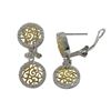 Image 2 : Two Tone Sterling Silver White CZ, Double Filigree 12Mm Circle Post Clip Earrings, 1.18"