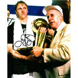 Larry Bird Signed Boston Celtics 8X10 Photo (Trophy With Red Auerbach)