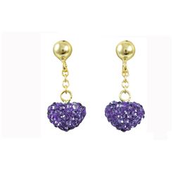 Sterling Silver-Gold, Purple Shamballa Heart Earrings