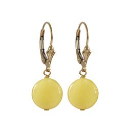 Yellow Jade Semi Precious 10Mm Round Flat Stone On Gold Filled Lever Back Earrings, 1.18 