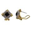 Image 1 : Two Tone Omega Clip Earrings With Black Square Stone In Center