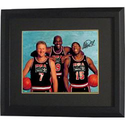 Magic Johnson Signed Team USA Olympic Dream Team 16X20 Photo Custom Framed (With Larry Bird & Michae