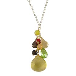 Citrine Teardrop And Round Semi Precious Stone Y Necklace, Gold Plated Brass Chain, 16&Quot; 2&Quot;