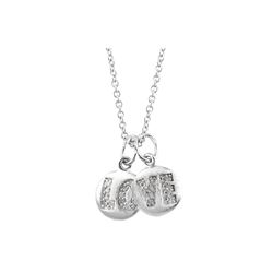 SS DIAMOND *LO-VE* 2-DANGLES PENDANT (#7509D)