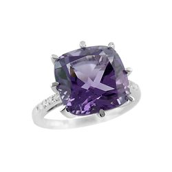 SILVER AMETHYST / DIAMOND RING - Size 7 (#8816A)
