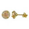 Image 1 : Champagne 5Mm Round CZ With White CZ Border, Gold Plated Sterling Silver 8Mm Round  Post Stud Earrin