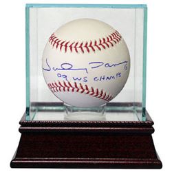 Johnny Damon Signed Official Major League Baseball 09 WS Champs W/ Glass Case (New York Yankees)