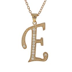 Sterling Silver CZ E Initial -Rose/White