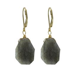 Labradorite (Grey) Semi Precious Stone On Gold Tone Sterling Silver Lever Back Earrings -1.54