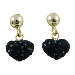 Sterling Silver-Gold,Navy Shamballa Heart Earrings