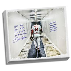 Pete Rose Signed 28x35 Canvas In Tunnel w/  9 Insc. ( Signed in Blue)