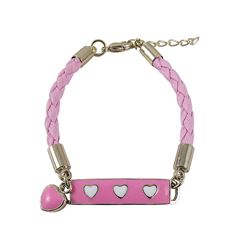 Hot Pink Enamel Bar With White Hearts Pink Cord Bracelet Brass
