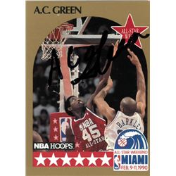 AC Green Signed NBA All-Star 1990 NBA Hoops Basketball Trading Card #17 (Los Angeles Lakers)