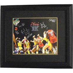 Clemon Johnson Signed Philadelphia 76Ers 16X20 Photo Custom Framed 1983 NBA Champions W/ 6 Signature