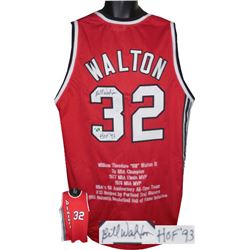 Bill Walton Signed Portland Trail Blazers Red Prostyle Jersey HOF 93 W/ Embroidered Stats