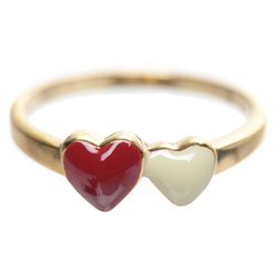 Red And White Enamel Hearts Gold Tone Sterling Silver Ring Size 2