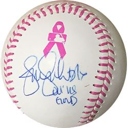 Jennie Finch Signed Rawlings White Official Breast Cancer Awareness Logo MLB Baseball Bleed 04 US Go