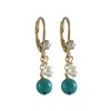 Image 1 : Turquoise 6Mm Semi Precious Ball And White 4Mm Fresh Water Pearl Dangling, Gold Plated Surgical Stee