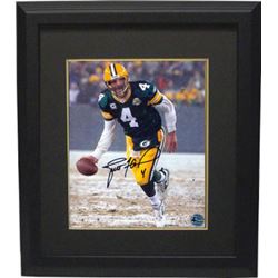 Brett Favre Signed Green Bay Packers 8X10 Photo (Green Jersey Snow) Custom Framed- Favre Hologram