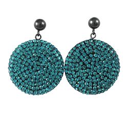 Black Clay Flat 25Mm Circle Covered With Aqua Crystals On Black Tone Sterling Silver 5Mm Ball Post E