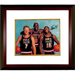 Magic Johnson Signed Team USA Olympic Dream Team 16X20 Photo Custom Framed (With Larry Bird & Michae