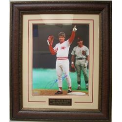 Pete Rose Signed Cincinnati Reds 16X20 Photo Custom Leather Framed- Mounted Hologram