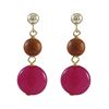 Image 1 : Rhodonite(Pink) 6Mm Round Ball And Fuschia 10Mm Round Flat Semi Precious Stones Dangling, On Gold Pl