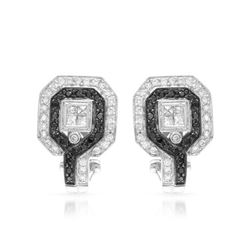 Octagon Black & White Diamond Earrings In 18K White Gold | 182519