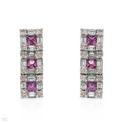 Pink Sapphire & Diamond Bar Earrings In 14K White Gold | 279163