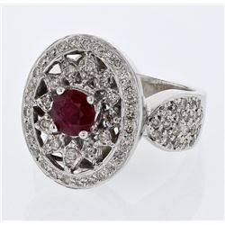 Antique Oval Ruby Ring With Diamonds In 14K White Gold | 280575