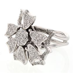 Pave-Set Rotating Flower Diamond Ring In 18K White Gold | 322024