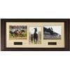 Image 1 : American Pharoah Unsigned 3 Photo Triple Crown Leather Framed 41X19 Kentucky Derby-Preakness-Belmont