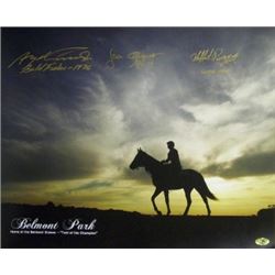 Belmont Stakes Winners Signed Belmont Park Sunrise Horse Racing 16X20 Photo W/ 3 Sig