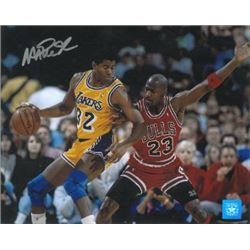 Magic Johnson Signed Los Angeles Lakers 8X10 Photo Vs Jordan