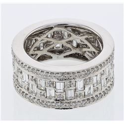 Wide Round & Baguette Diamond Ring In 18K White Gold | 342909