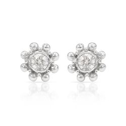 Round Diamond W/ Prong Design Stud Earrings In 14K White Gold | 344150