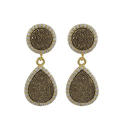 Gold Plated Sterling Silver, 11Mm Round Circle And 13.5X17.5Mm Teardrop, Champagne Druzy Natural Sto