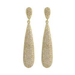 Gold Plated Sterling Silver Post Earrings, Long Narrow Teardrop With CZ Pave, 1.65"