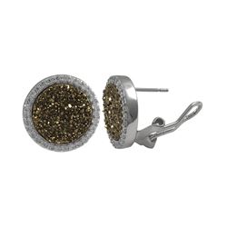 Rhodium Plated Sterling Silver, 15Mm Round Circle, 12Mm Champagne Druzy Natural Stone With CZ Border