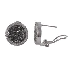 Rhodium Plated Sterling Silver, 15Mm Round Circle, 12Mm Grey Druzy Natural Stone With CZ Border, Pos