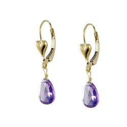 Gold Filled Heart Lever Back Earrings With Hanging Amy 6X9mm CZ Teardrop, 1.14 