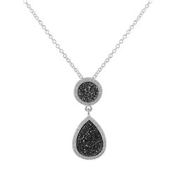 Rhodium Plated Sterling Silver, 11Mm Round Circle And 13.5X17.5Mm Teardrop, Grey Druzy Natural Stone