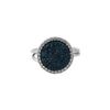 Image 1 : Rhodium Plated Sterling Silver, 15Mm Round Circle, 12Mm Blue Druzy Natural Stone With CZ Border, Adj