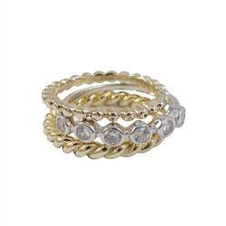 Gold Over Sterling Silver & Sterling Silver 3 Ring Set, With White Czs, Size 8