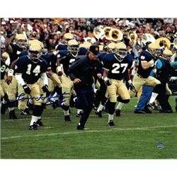 Lou Holtz Signed Notre Dame Fighting Irish 8X10 Photo (Running With Team)- Steiner Hologram