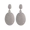 Image 1 : Rhodium Plated Sterling Silver, 14X19mm Oval Dangling Micro Pave CZ  Post Earrings, 1.2&Quot;