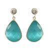 Image 1 : Aqua Cat's Eye Semi Precious Faceted Stone On Gold Plated Sterling Silver Post Earrings, 1.10&Quot;